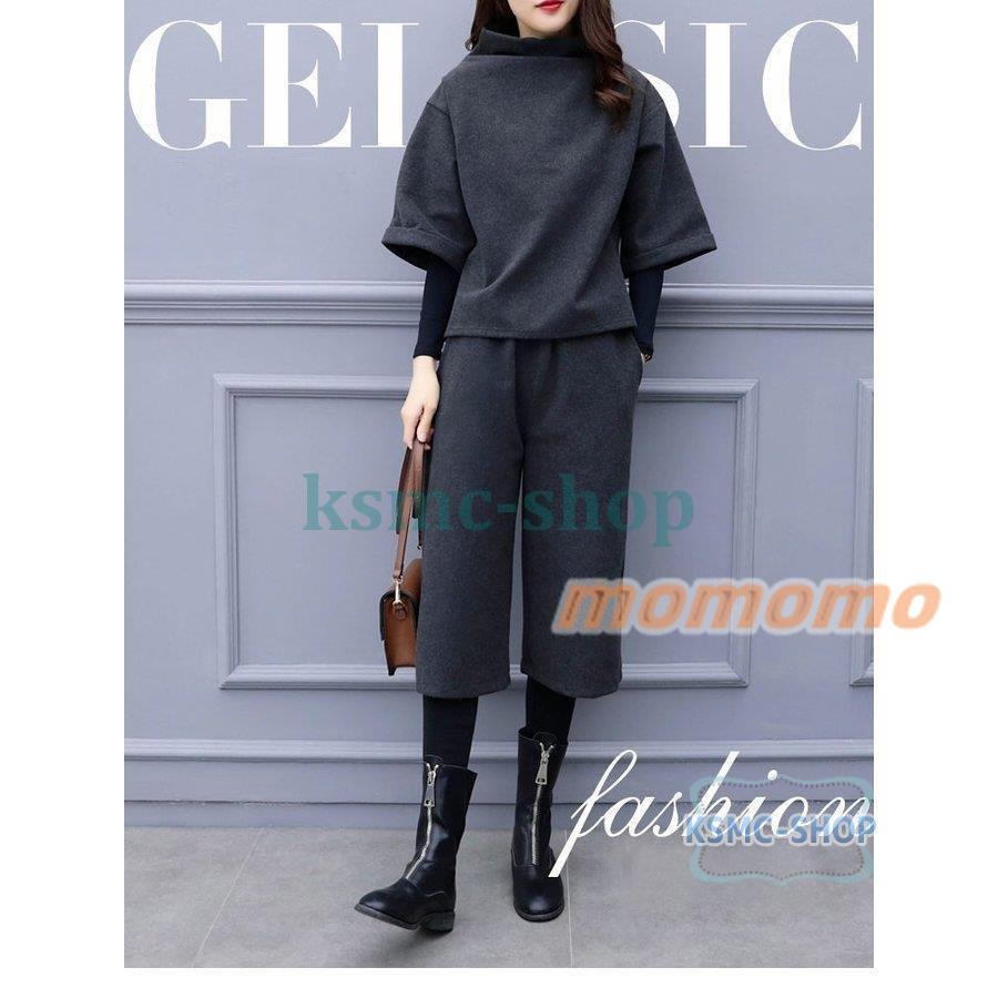 セットアップ レディース 秋冬 七分袖 トップス ハイネック 入学式 30代 卒業式 母 セレモニー 上下セット 通勤 大サイズ 40代 お洒落 ワイドパンツ 