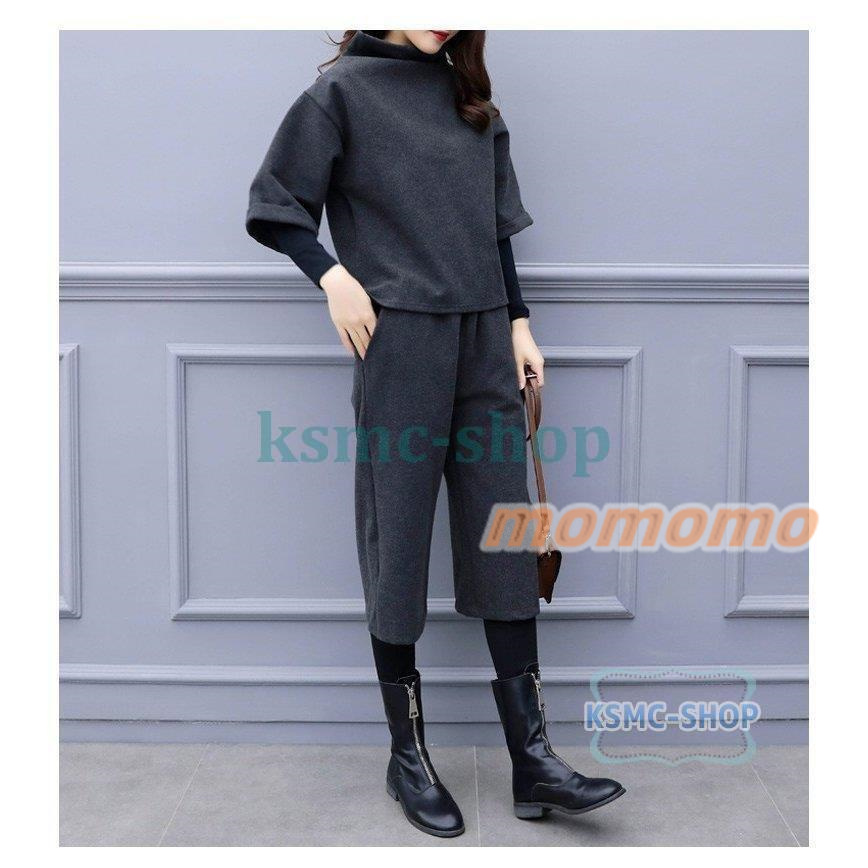 セットアップ レディース 秋冬 七分袖 トップス ハイネック 入学式 30代 卒業式 母 セレモニー 上下セット 通勤 大サイズ 40代 お洒落 ワイドパンツ 