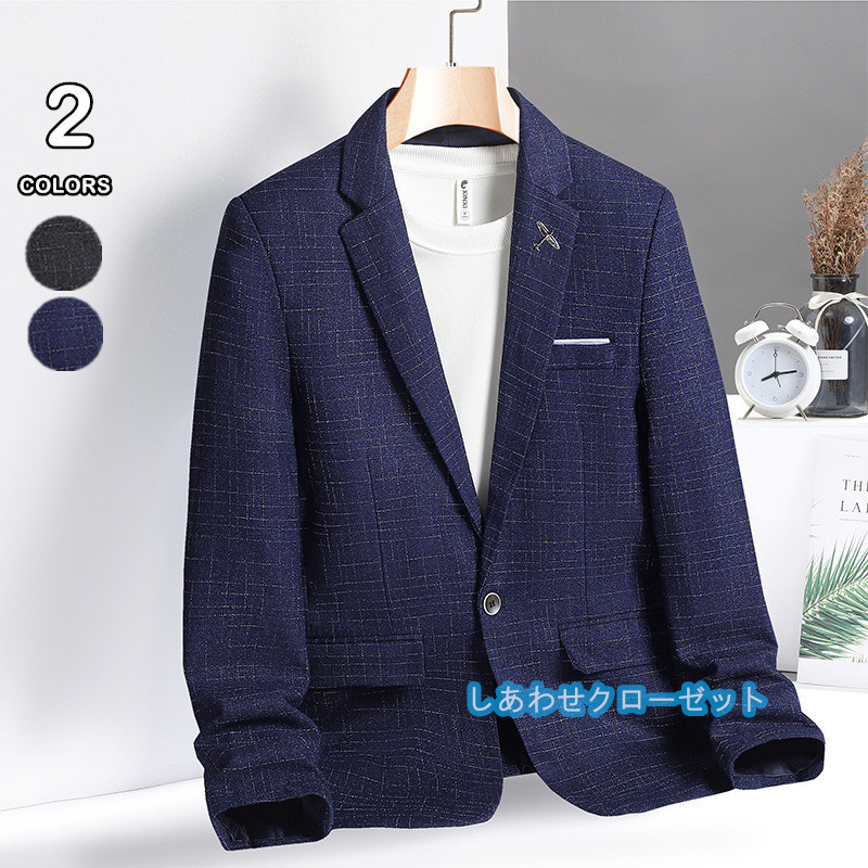 テーラードジャケット メンズ おしゃれ ブレザージャケット カジュアルスーツ チェック柄 フォマールスーツ 紳士用 通勤 アウター ビジネススーツ 春秋冬 