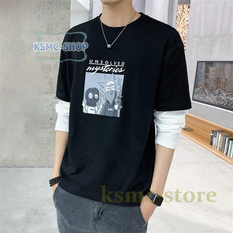 Tシャツ メンズ ロングTシャツ メンズファッション 長袖 ロンT 配色ライン切り替え インナー 無地 