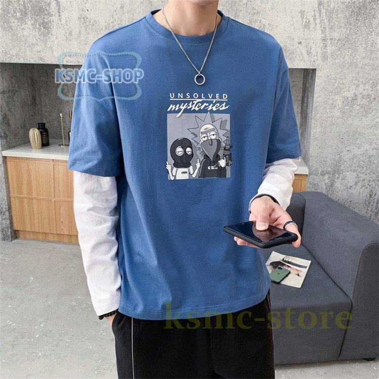 Tシャツ メンズ ロングTシャツ メンズファッション 長袖 ロンT 配色ライン切り替え インナー 無地 