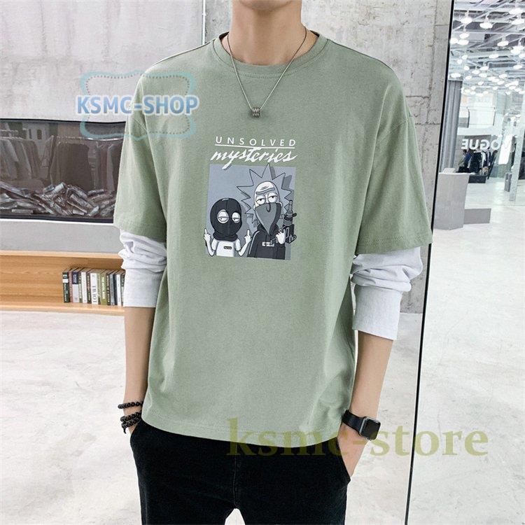 Tシャツ メンズ ロングTシャツ メンズファッション 長袖 ロンT 配色ライン切り替え インナー 無地 