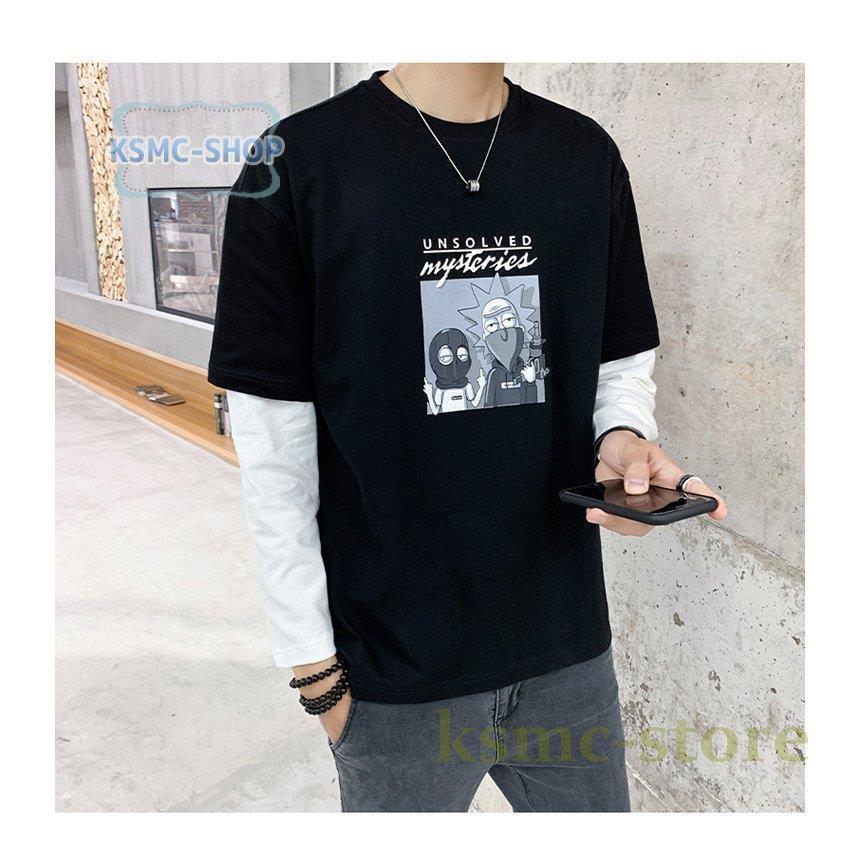 Tシャツ メンズ ロングTシャツ メンズファッション 長袖 ロンT 配色ライン切り替え インナー 無地 