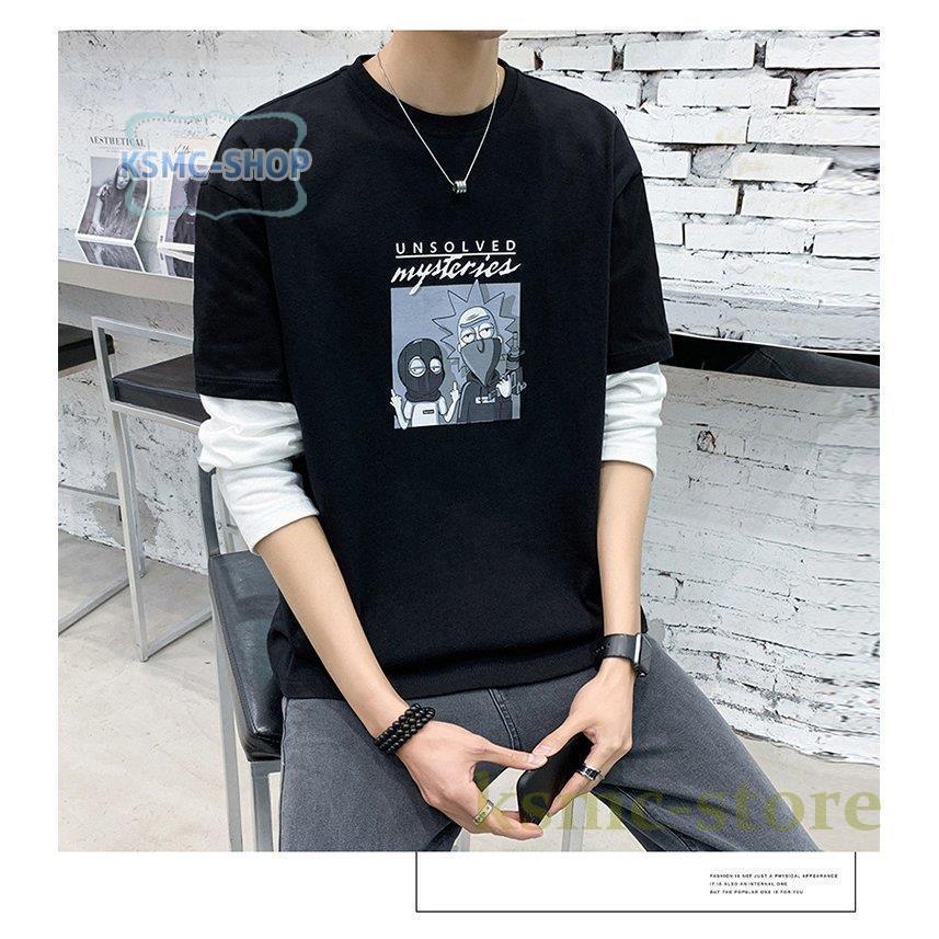 Tシャツ メンズ ロングTシャツ メンズファッション 長袖 ロンT 配色ライン切り替え インナー 無地 