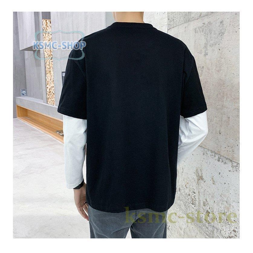 Tシャツ メンズ ロングTシャツ メンズファッション 長袖 ロンT 配色ライン切り替え インナー 無地 