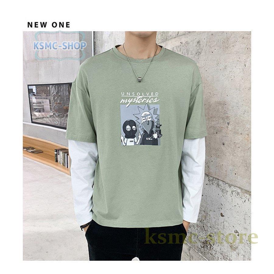 Tシャツ メンズ ロングTシャツ メンズファッション 長袖 ロンT 配色ライン切り替え インナー 無地 