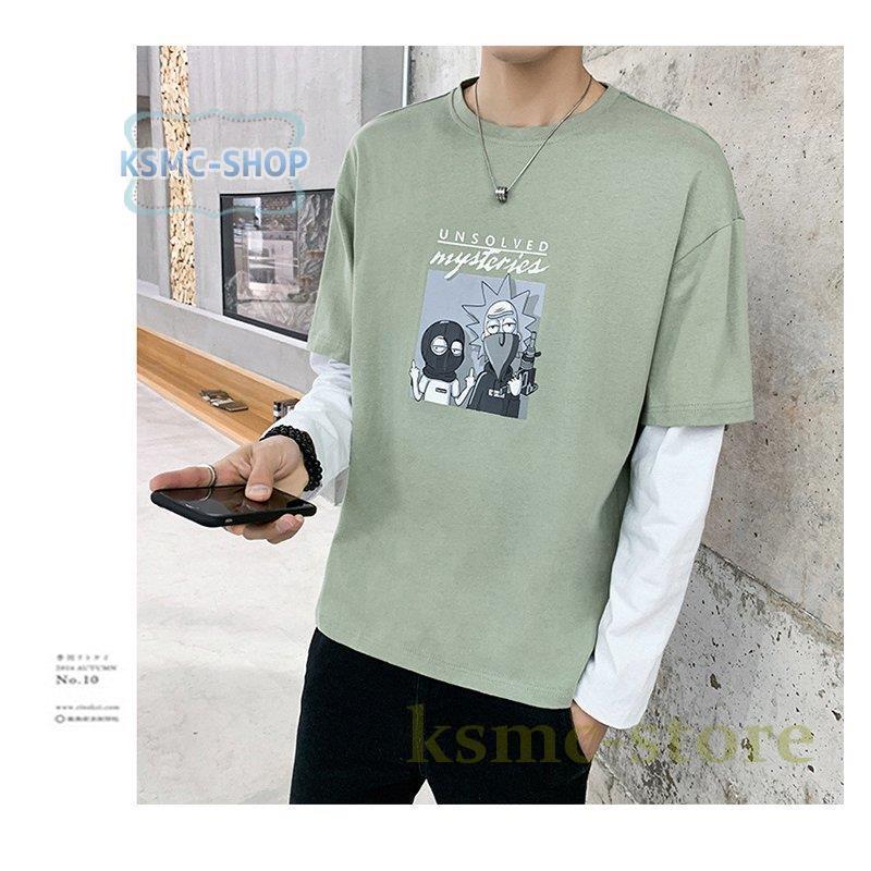 Tシャツ メンズ ロングTシャツ メンズファッション 長袖 ロンT 配色ライン切り替え インナー 無地 