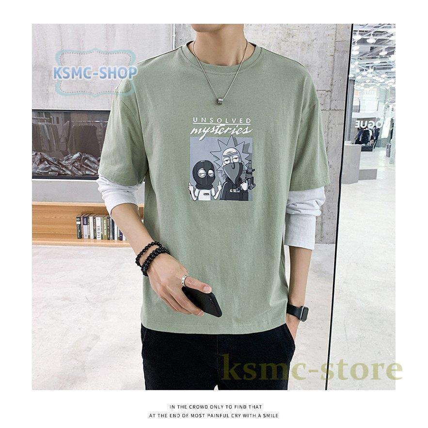 Tシャツ メンズ ロングTシャツ メンズファッション 長袖 ロンT 配色ライン切り替え インナー 無地 