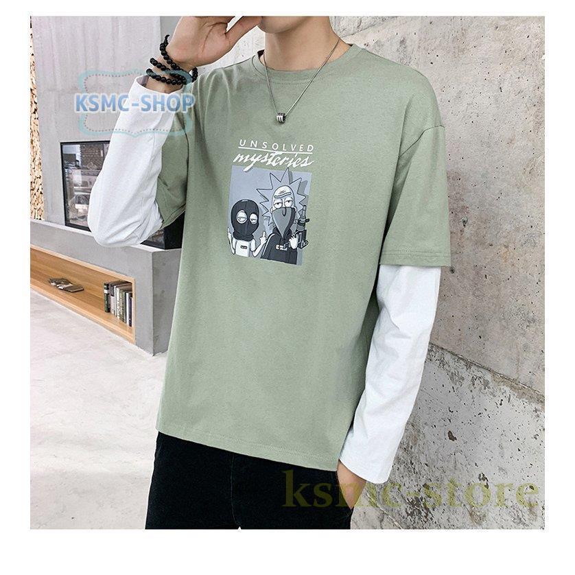 Tシャツ メンズ ロングTシャツ メンズファッション 長袖 ロンT 配色ライン切り替え インナー 無地 