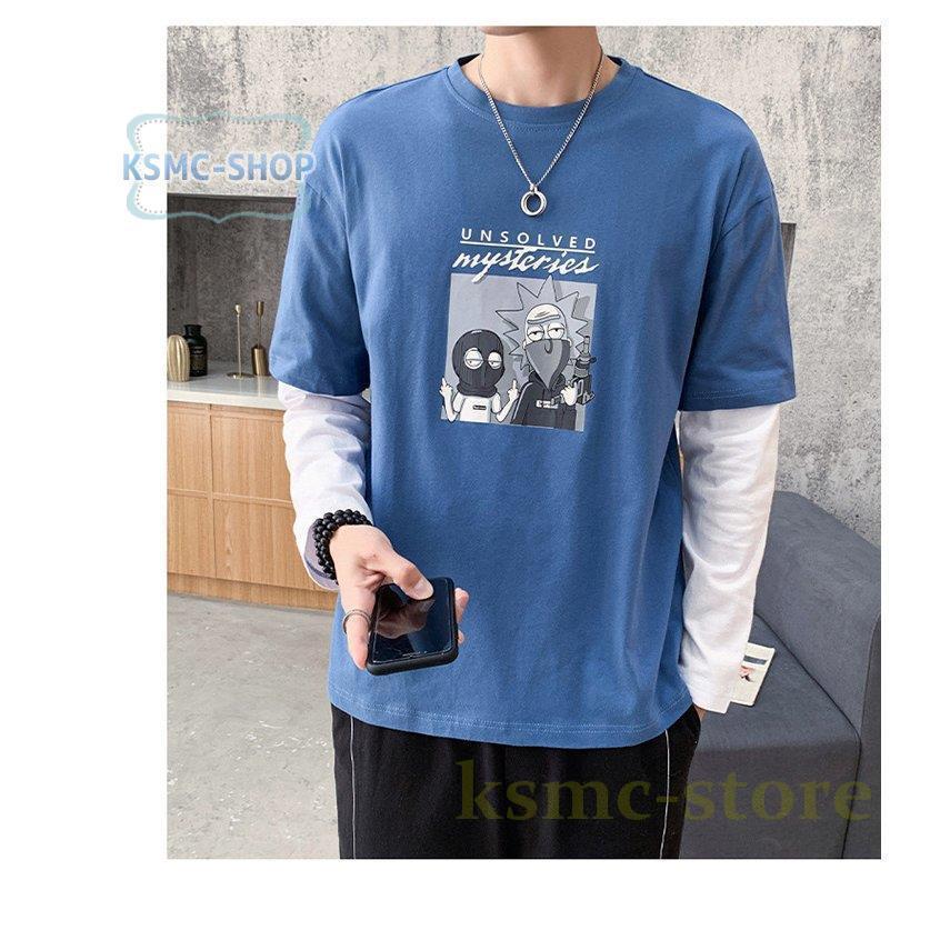 Tシャツ メンズ ロングTシャツ メンズファッション 長袖 ロンT 配色ライン切り替え インナー 無地 