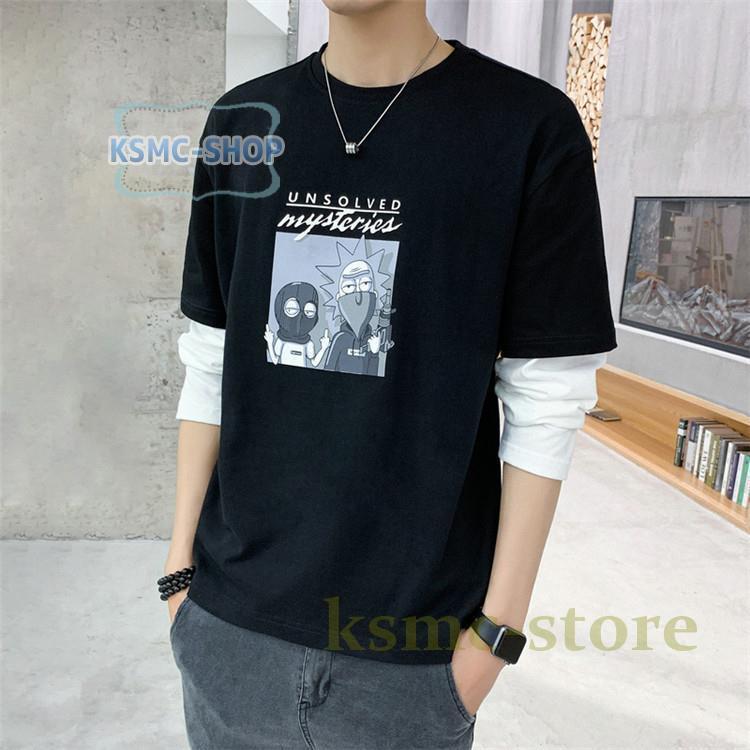 Tシャツ メンズ ロングTシャツ メンズファッション 長袖 ロンT 配色ライン切り替え インナー 無地 