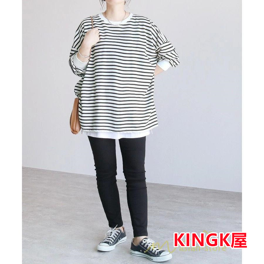 ボーダー＆無地ビッグプルオーバー レディース トップス Tシャツ オーバーサイズ トレーナー ロングＴ ゆったり 可愛い 20代30代40代 長袖 シンプル 