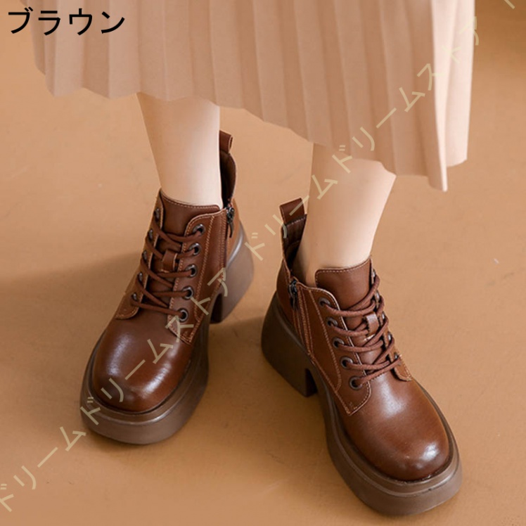 厚底ブーツ 厚底 ブーツ レディース ショートブーツ 編み上げブーツ 前厚 冬ブーツ 裏起毛 ストーム レースアップ ブーティ ハイヒール 防水 ウェッジソール 