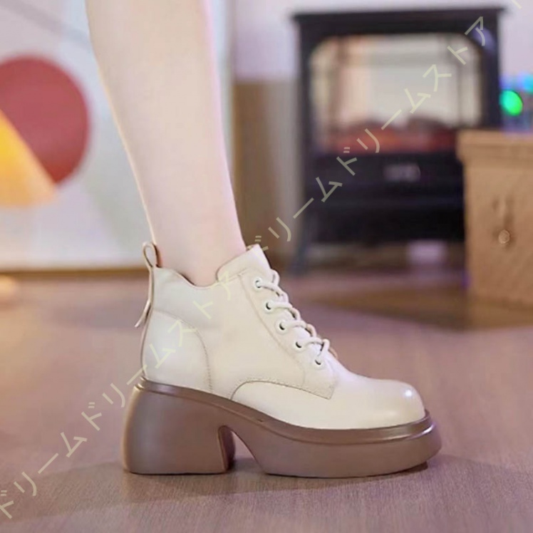 厚底ブーツ 厚底 ブーツ レディース ショートブーツ 編み上げブーツ 前厚 冬ブーツ 裏起毛 ストーム レースアップ ブーティ ハイヒール 防水 ウェッジソール 