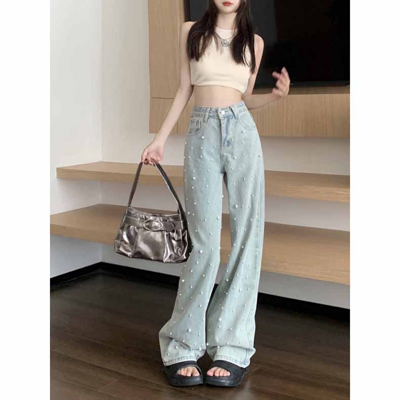 パール デニム デニムパンツ レディース ストレートデニム ワイドデニム ボーイフレンドデニム 大きいサイズ ホック ゆったり 