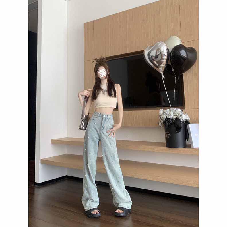 パール デニム デニムパンツ レディース ストレートデニム ワイドデニム ボーイフレンドデニム 大きいサイズ ホック ゆったり 