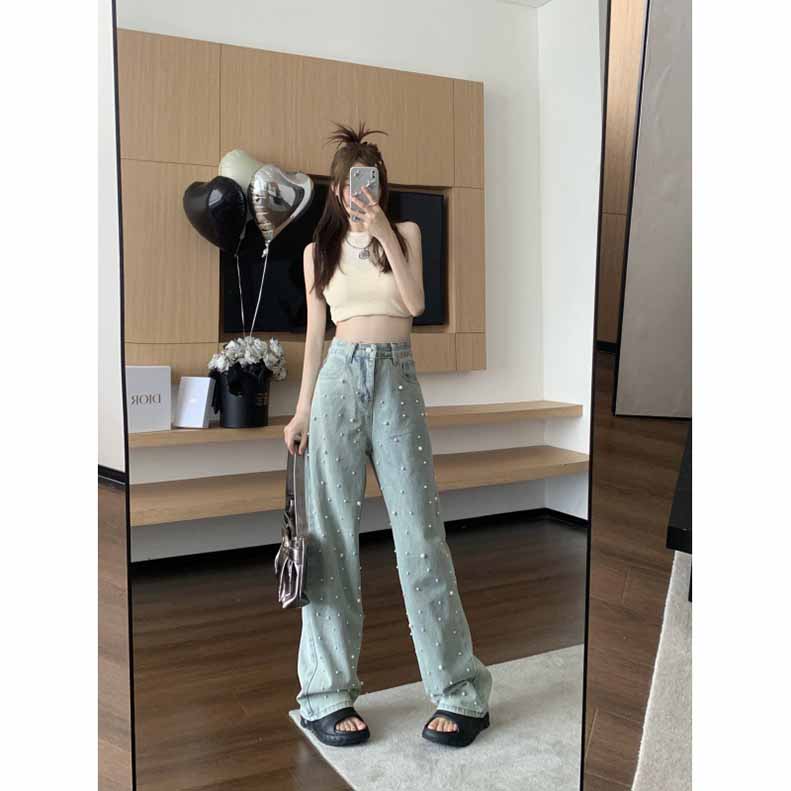 パール デニム デニムパンツ レディース ストレートデニム ワイドデニム ボーイフレンドデニム 大きいサイズ ホック ゆったり 