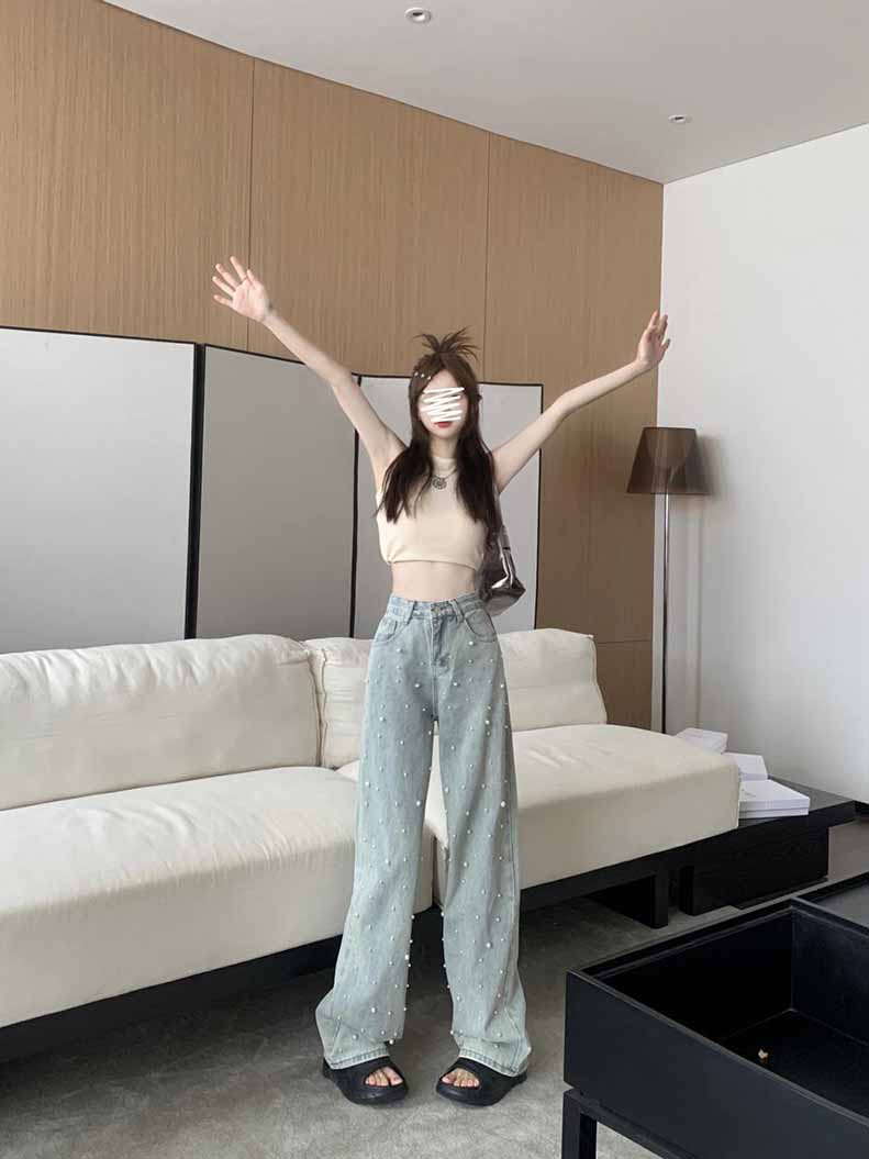 パール デニム デニムパンツ レディース ストレートデニム ワイドデニム ボーイフレンドデニム 大きいサイズ ホック ゆったり 