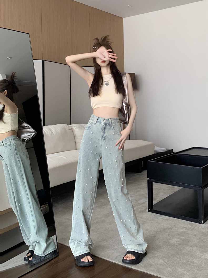 パール デニム デニムパンツ レディース ストレートデニム ワイドデニム ボーイフレンドデニム 大きいサイズ ホック ゆったり 