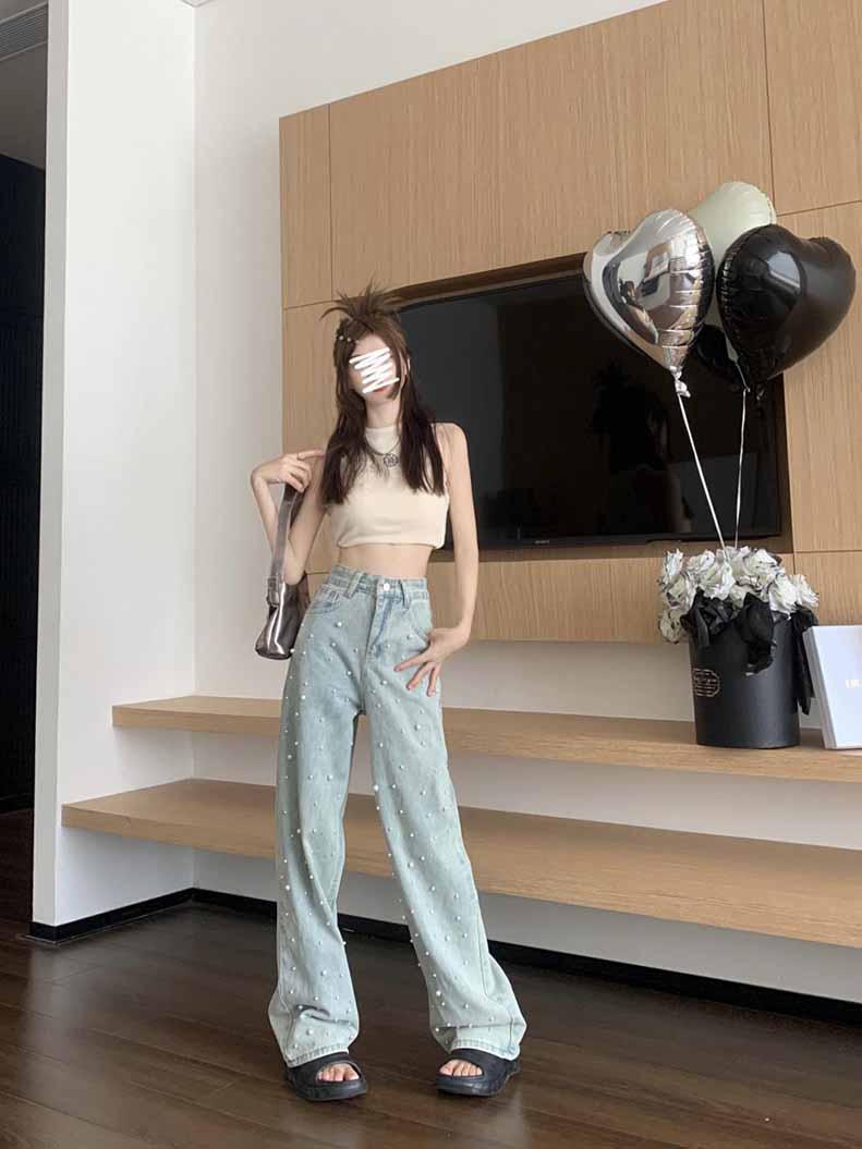 パール デニム デニムパンツ レディース ストレートデニム ワイドデニム ボーイフレンドデニム 大きいサイズ ホック ゆったり 