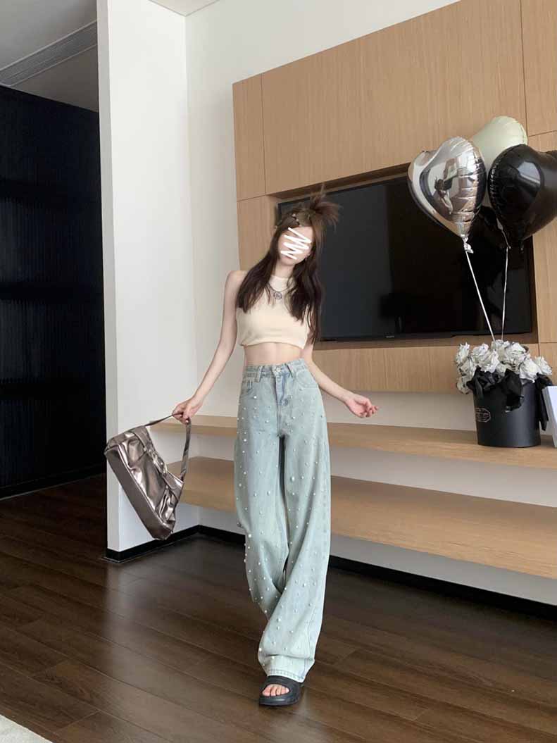 パール デニム デニムパンツ レディース ストレートデニム ワイドデニム ボーイフレンドデニム 大きいサイズ ホック ゆったり 