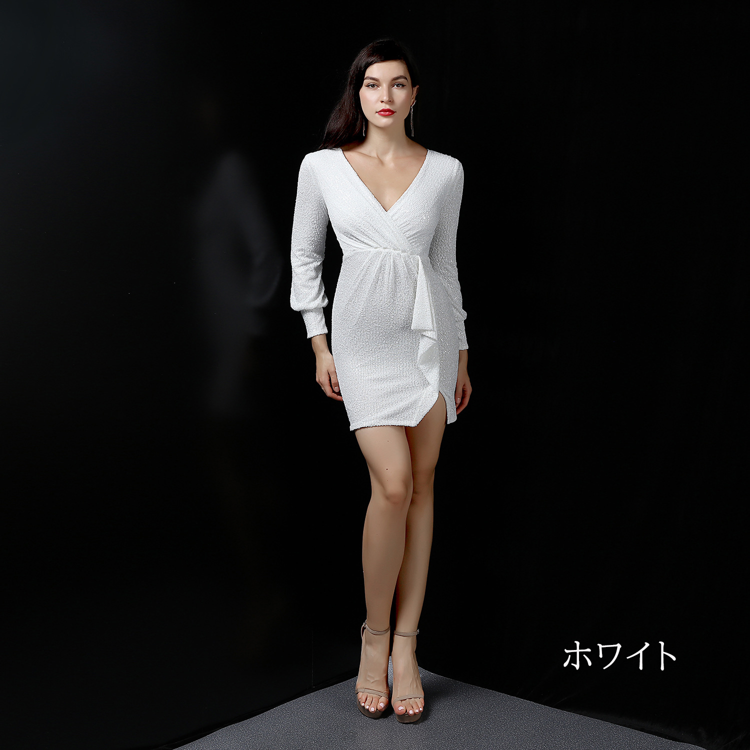 カラードレス 長袖 ミニドレス パーティードレス 結婚式 二次会 フォーマルドレス 発表会 スパンファスナー 演奏会 ワンピース 大人 食事会 謝恩会 演出 