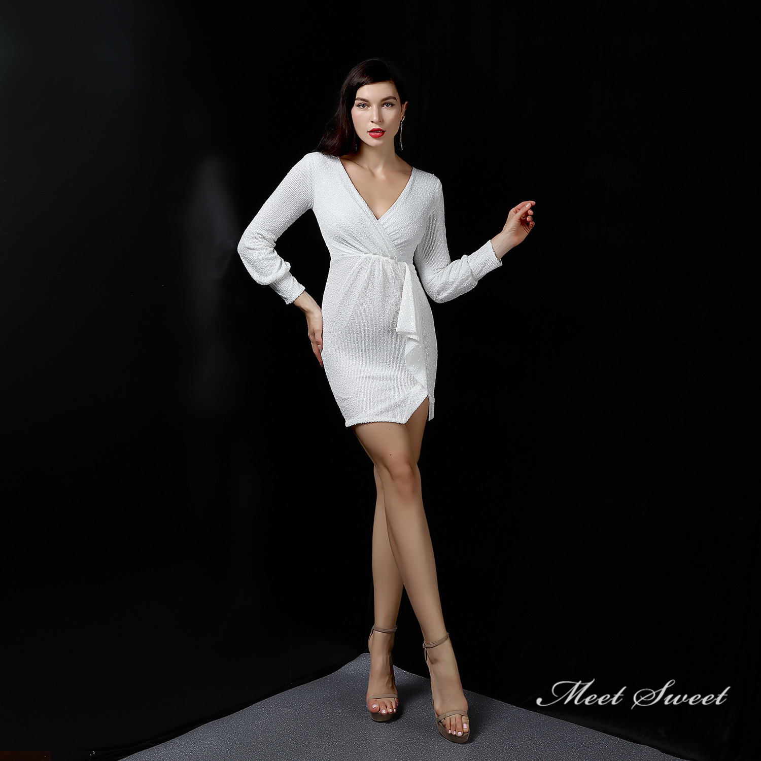 カラードレス 長袖 ミニドレス パーティードレス 結婚式 二次会 フォーマルドレス 発表会 スパンファスナー 演奏会 ワンピース 大人 食事会 謝恩会 演出 