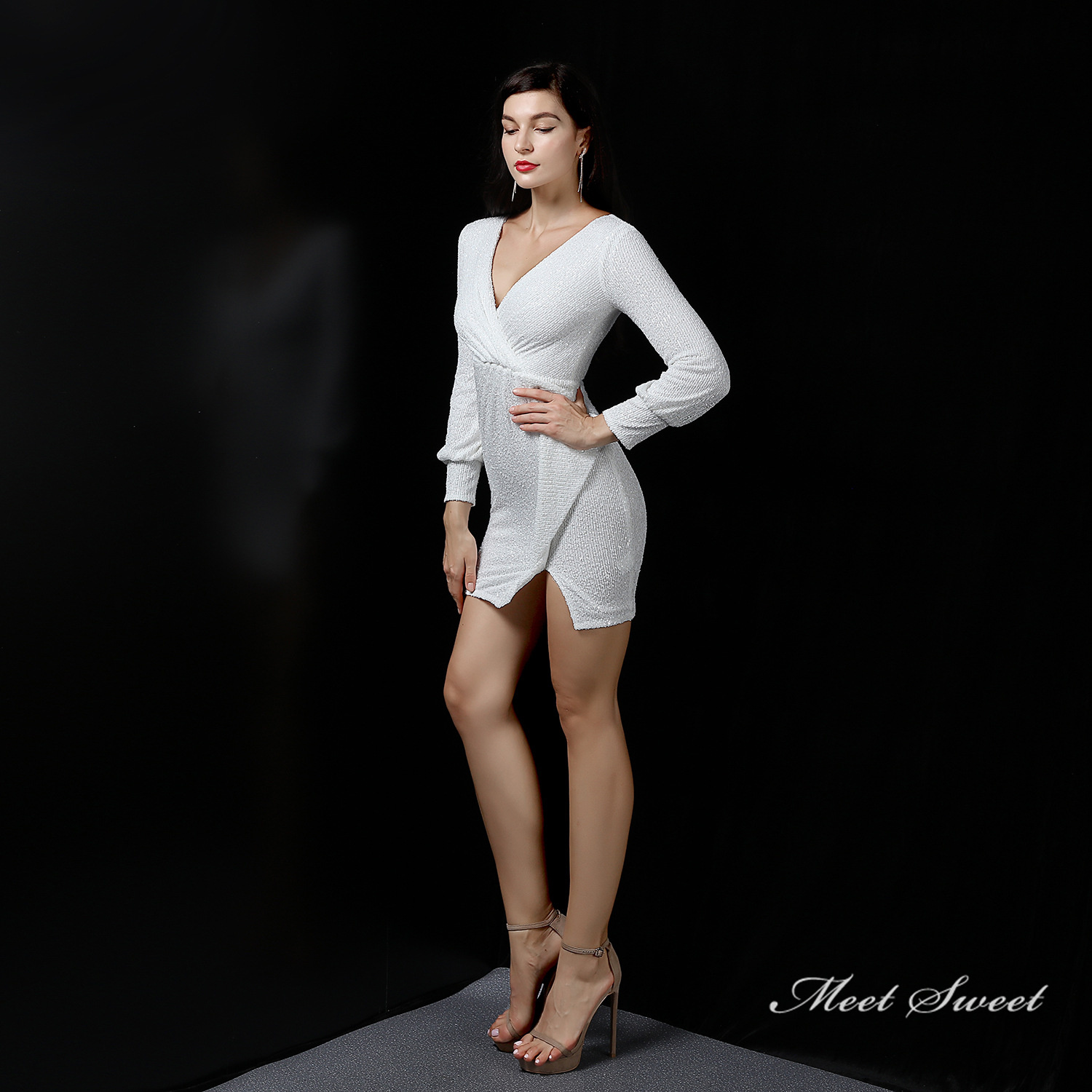 カラードレス 長袖 ミニドレス パーティードレス 結婚式 二次会 フォーマルドレス 発表会 スパンファスナー 演奏会 ワンピース 大人 食事会 謝恩会 演出 