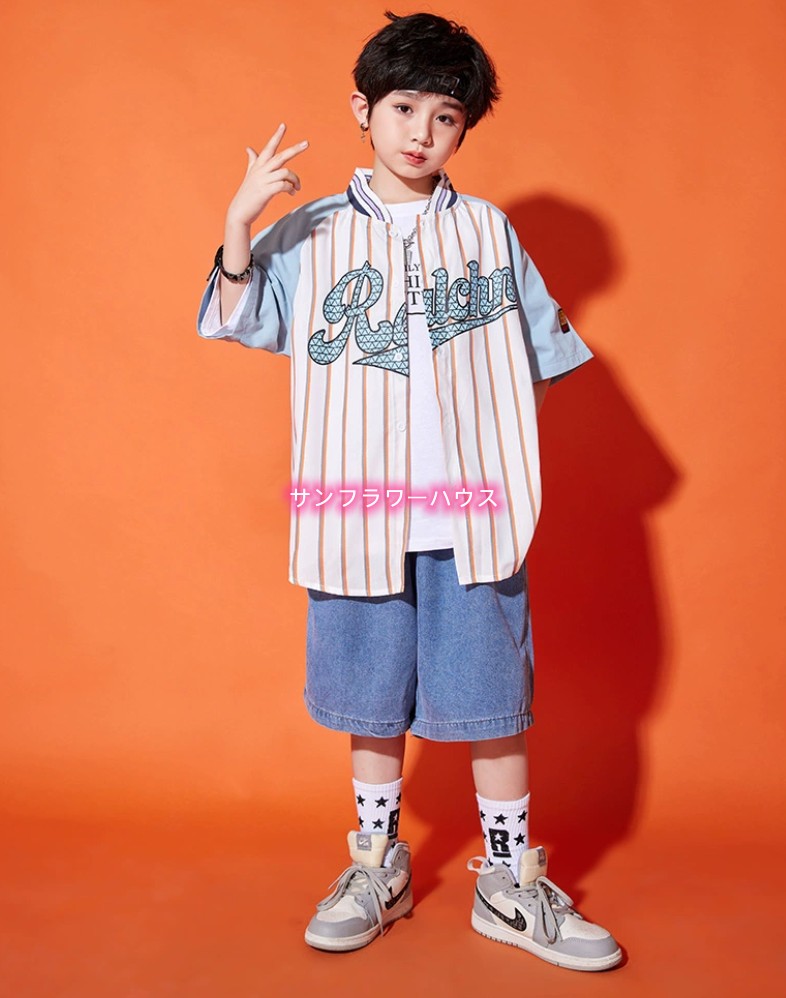 キッズダンス衣装 シャツ ストライブ ハーフパンツ パンツ HIPHOP 女の子 カーゴパンツ ジャズダンス 男の子 ヒップホップ ステージ衣装 