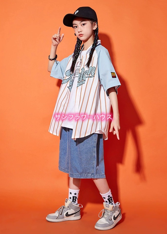 キッズダンス衣装 シャツ ストライブ ハーフパンツ パンツ HIPHOP 女の子 カーゴパンツ ジャズダンス 男の子 ヒップホップ ステージ衣装 