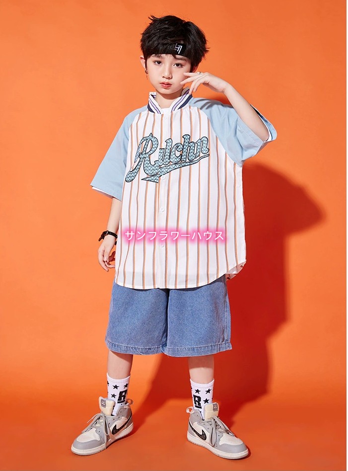 キッズダンス衣装 シャツ ストライブ ハーフパンツ パンツ HIPHOP 女の子 カーゴパンツ ジャズダンス 男の子 ヒップホップ ステージ衣装 