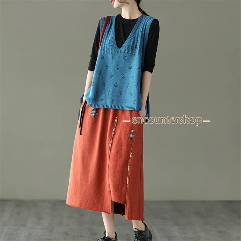 ニットベスト レディース チョッキ トップス Vネック ベスト 薄手 秋コーデ 重ね着 カジュアル ゆったり 無地 セーター シンプル ノースリーブ 