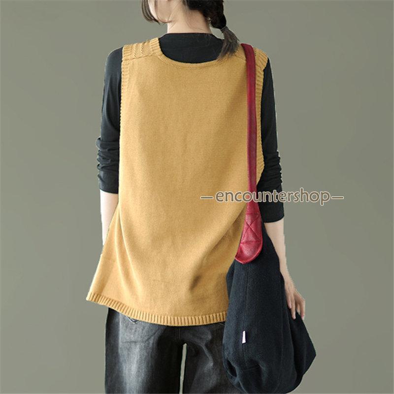 ニットベスト レディース チョッキ トップス Vネック ベスト 薄手 秋コーデ 重ね着 カジュアル ゆったり 無地 セーター シンプル ノースリーブ 