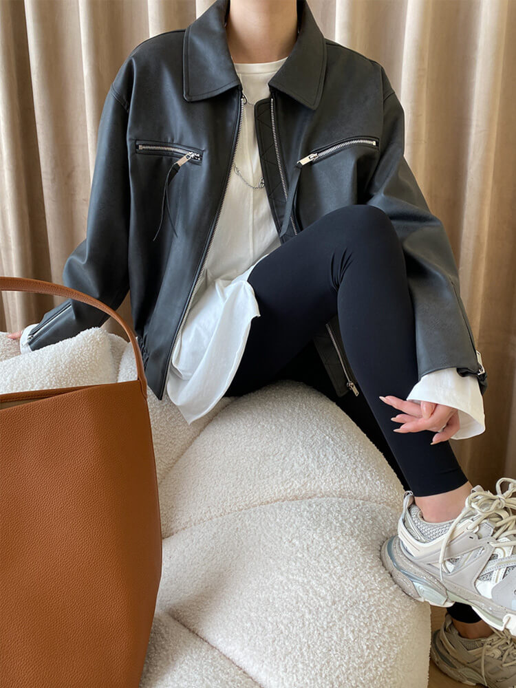 レザージャケット レディース ブルゾン 長袖 韓国 レザー ジップアップ アウター ゆったり フェイクレザー ダメージ加工 エコレザー おしゃれ 