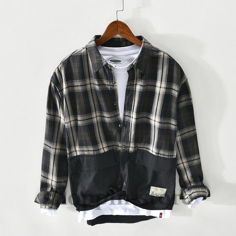 シャツ メンズ チェックシャツ カジュアルシャツ 切り替え 100%綿 春 ファッション 秋 トップス 長袖 春 