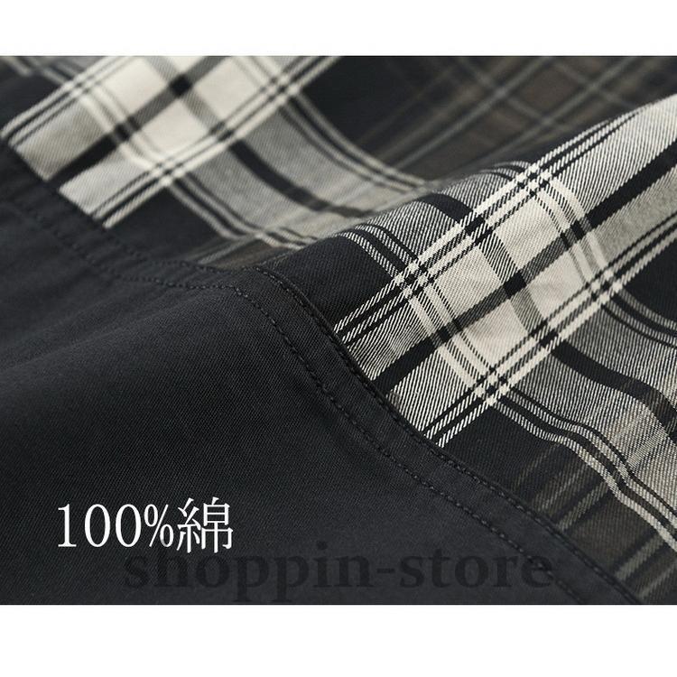シャツ メンズ チェックシャツ カジュアルシャツ 切り替え 100%綿 春 ファッション 秋 トップス 長袖 春 
