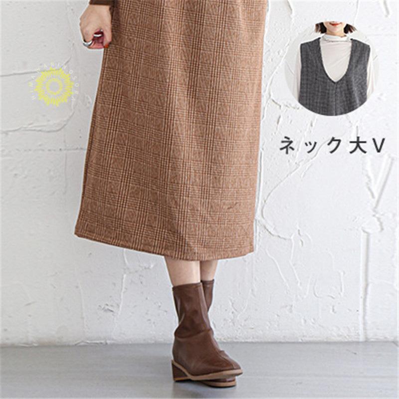 ジャンパースカート ノースリーブワンピース 2WAY ジャンスカ ｖネック マタニティ レディース ストレートシルエット 体型カバー 春秋冬 