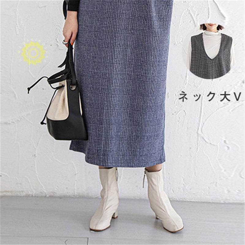 ジャンパースカート ノースリーブワンピース 2WAY ジャンスカ ｖネック マタニティ レディース ストレートシルエット 体型カバー 春秋冬 