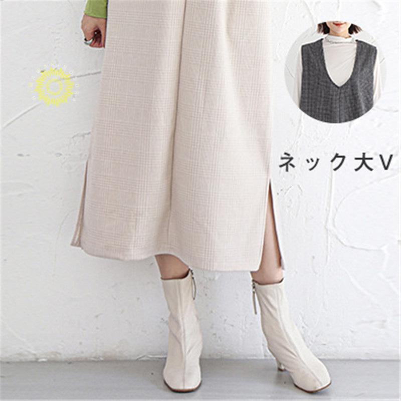 ジャンパースカート ノースリーブワンピース 2WAY ジャンスカ ｖネック マタニティ レディース ストレートシルエット 体型カバー 春秋冬 