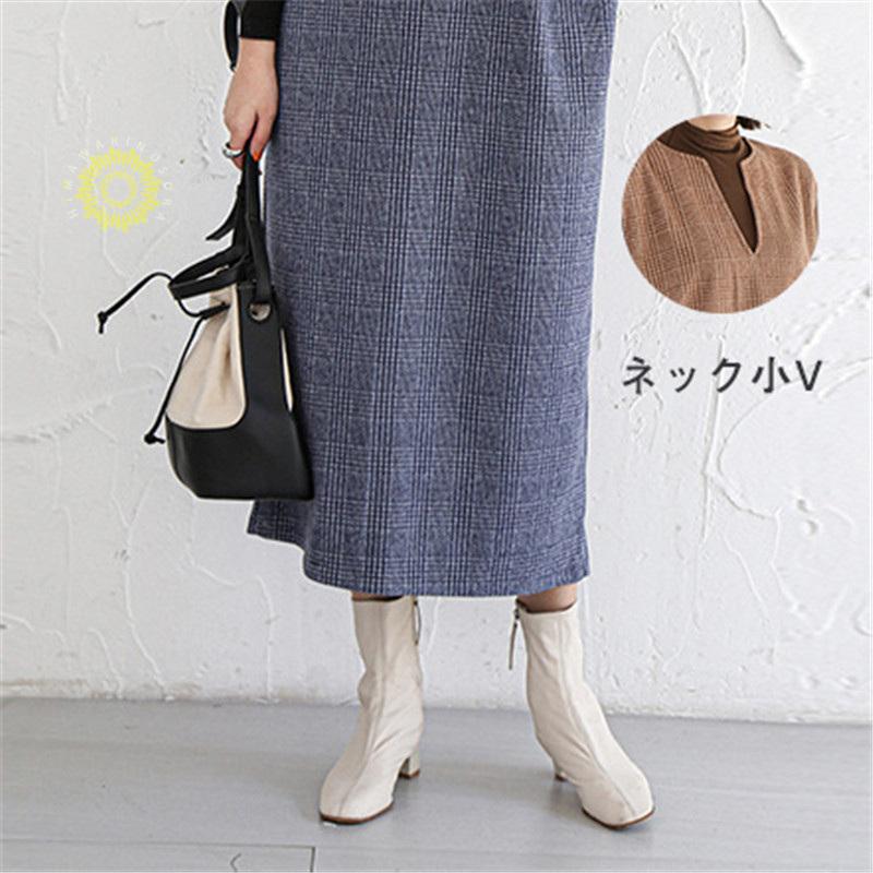 ジャンパースカート ノースリーブワンピース 2WAY ジャンスカ ｖネック マタニティ レディース ストレートシルエット 体型カバー 春秋冬 