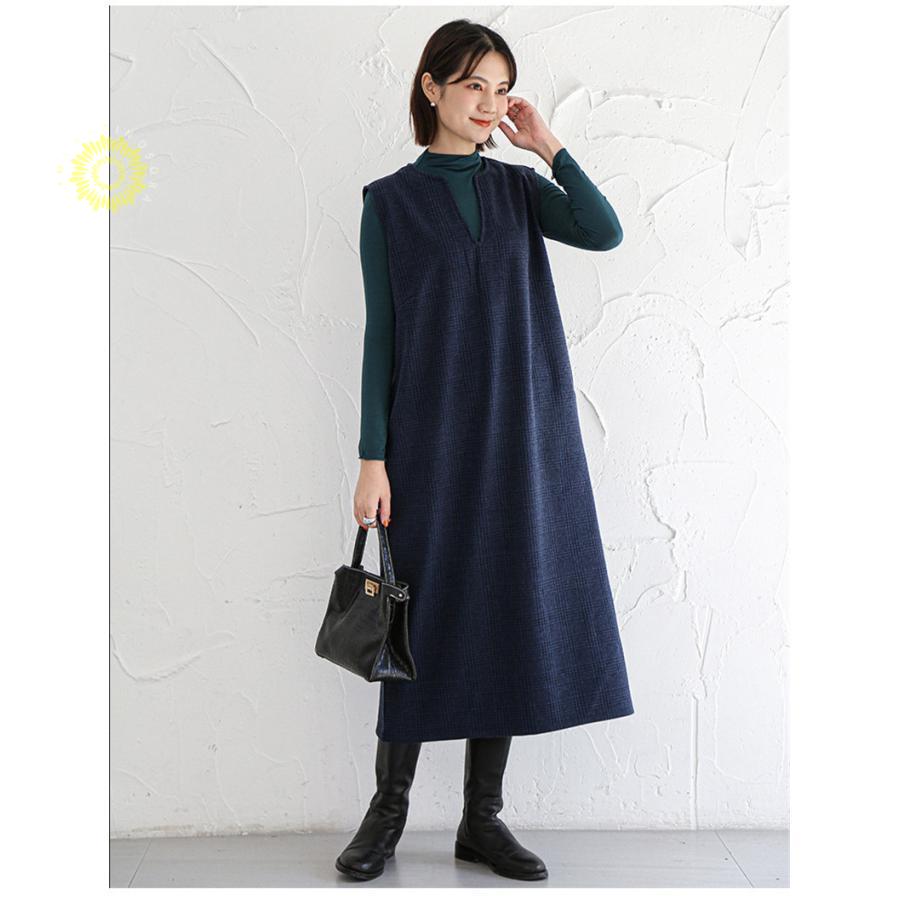 ジャンパースカート ノースリーブワンピース 2WAY ジャンスカ ｖネック マタニティ レディース ストレートシルエット 体型カバー 春秋冬 