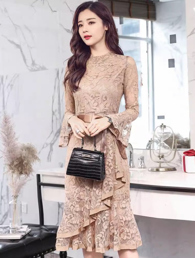 パーティードレス 結婚式 お呼ばれドレス マーメイドワンピース 膝丈 袖あり シアー タイト 40代 4L ドレス 総レース 大きいサイズ 黒 20代 長袖 3L 30代 