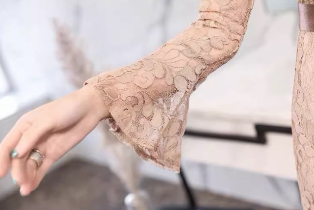 パーティードレス 結婚式 お呼ばれドレス マーメイドワンピース 膝丈 袖あり シアー タイト 40代 4L ドレス 総レース 大きいサイズ 黒 20代 長袖 3L 30代 