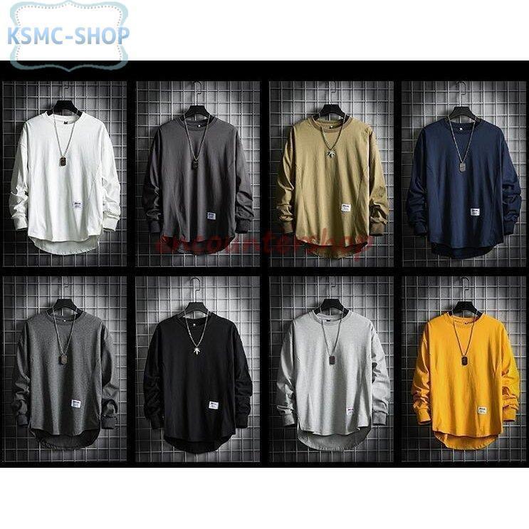 Tシャツ メンズ 長袖 無地 ロンT ティーシャツ 後ろ長め丈 カジュアル ゆったり 後ろ丈長め 不規則 代引不可 バックロング カットソー 