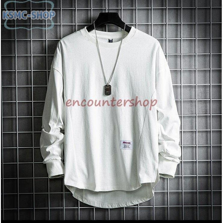 Tシャツ メンズ 長袖 無地 ロンT ティーシャツ 後ろ長め丈 カジュアル ゆったり 後ろ丈長め 不規則 代引不可 バックロング カットソー 