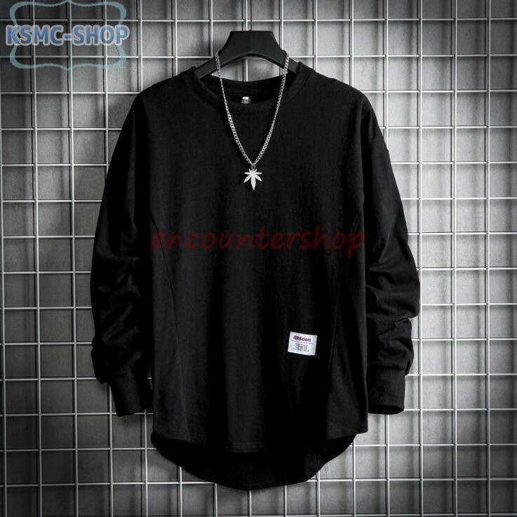 Tシャツ メンズ 長袖 無地 ロンT ティーシャツ 後ろ長め丈 カジュアル ゆったり 後ろ丈長め 不規則 代引不可 バックロング カットソー 