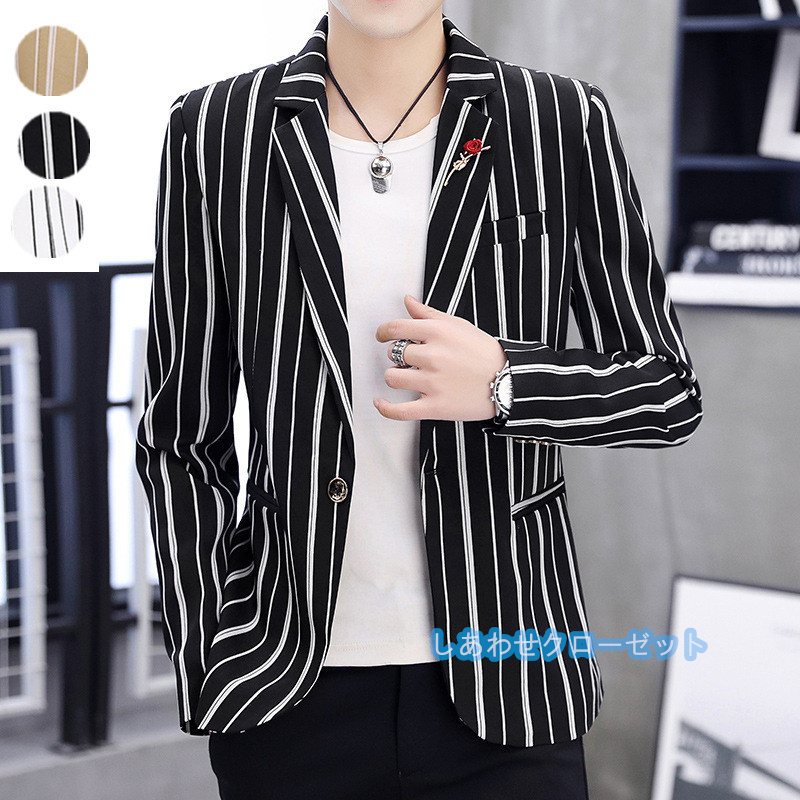 テーラードジャケット メンズ おしゃれ ブレザージャケット カジュアルスーツ ボーダー柄 紳士用 フォマールスーツ ビジネススーツ アウター 春秋冬 通勤 
