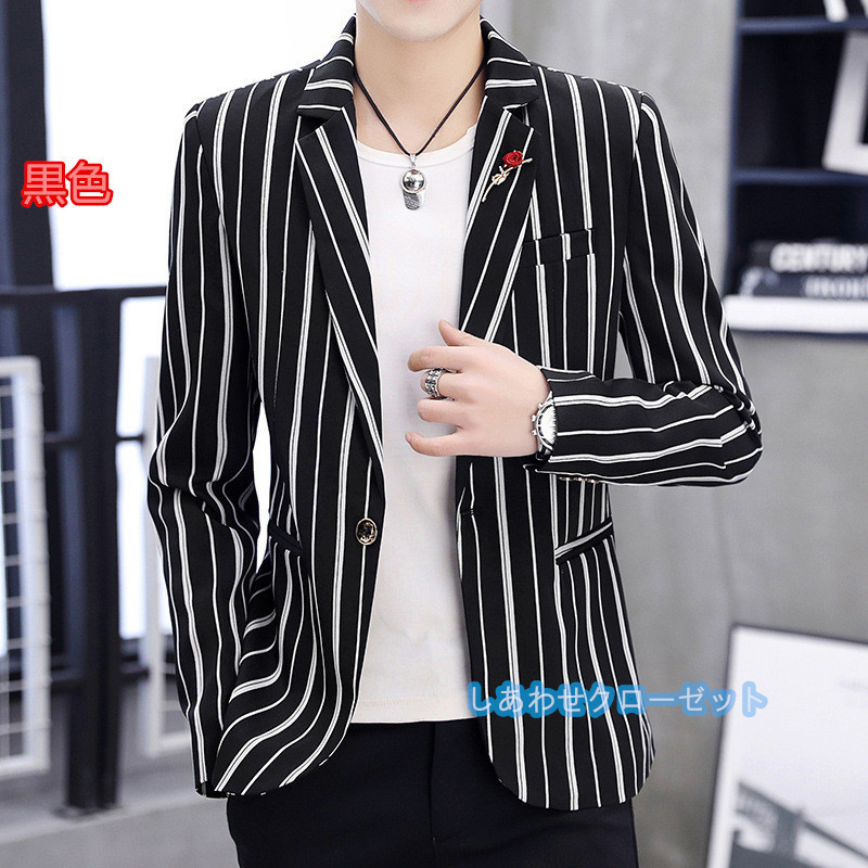 テーラードジャケット メンズ おしゃれ ブレザージャケット カジュアルスーツ ボーダー柄 紳士用 フォマールスーツ ビジネススーツ アウター 春秋冬 通勤 