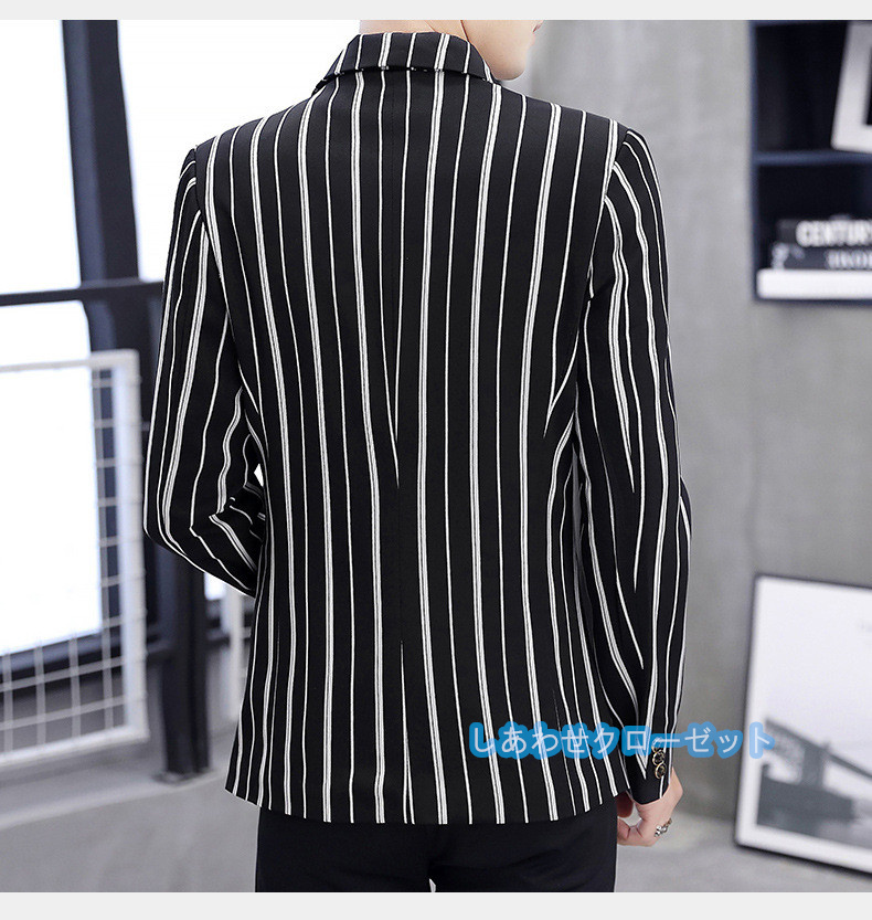 テーラードジャケット メンズ おしゃれ ブレザージャケット カジュアルスーツ ボーダー柄 紳士用 フォマールスーツ ビジネススーツ アウター 春秋冬 通勤 