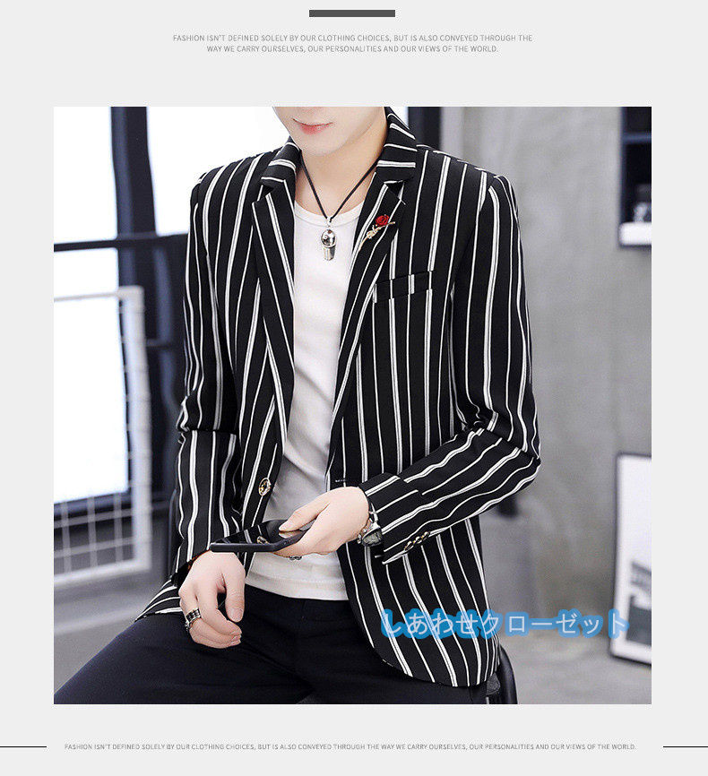 テーラードジャケット メンズ おしゃれ ブレザージャケット カジュアルスーツ ボーダー柄 紳士用 フォマールスーツ ビジネススーツ アウター 春秋冬 通勤 